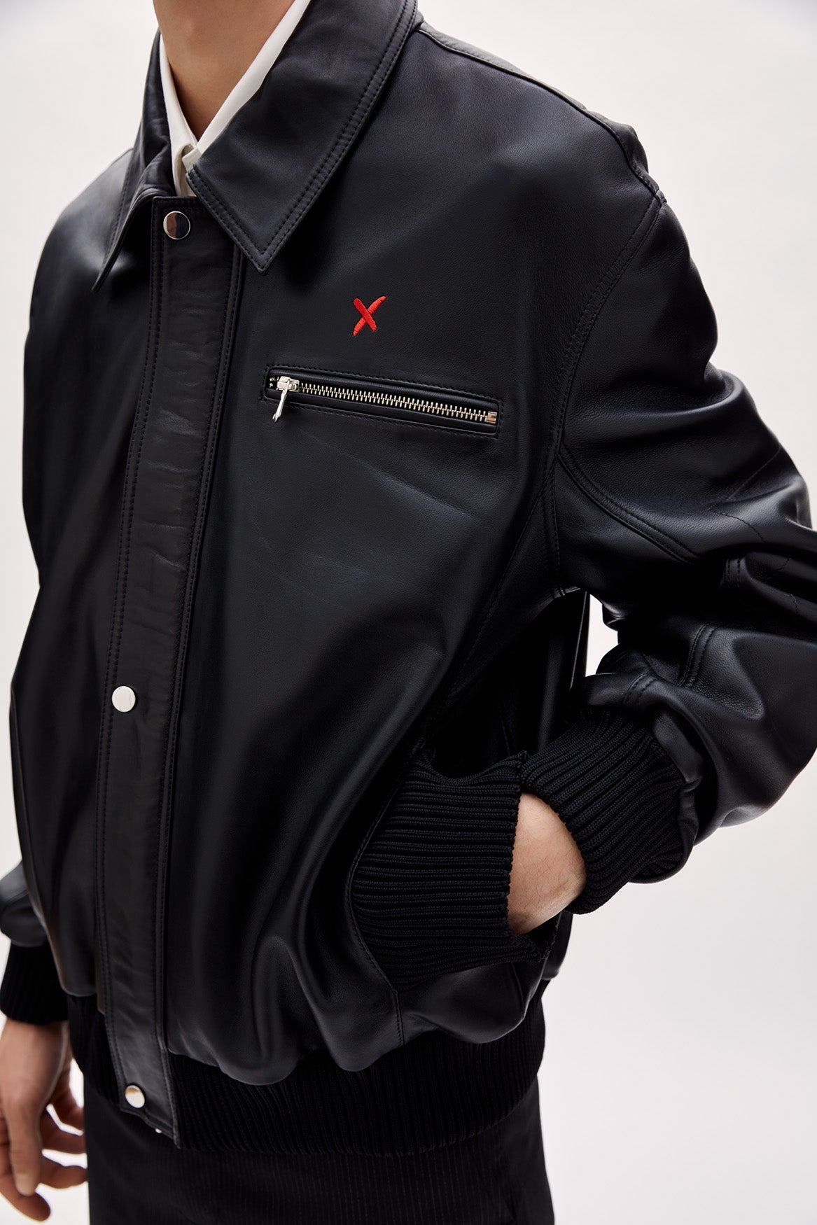 Bomber Men Leather Jacket - Black